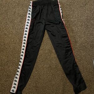 Kappa Black Pants with Logo Side Stripes
